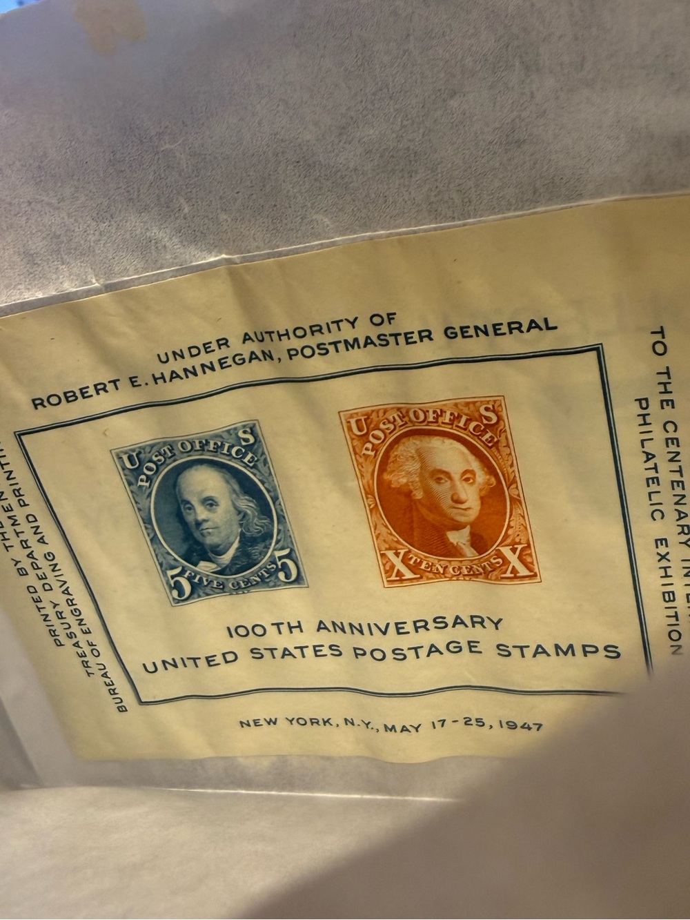Vintage 100th Anniversary U.S. Postage Stamps Souvenir Sheet